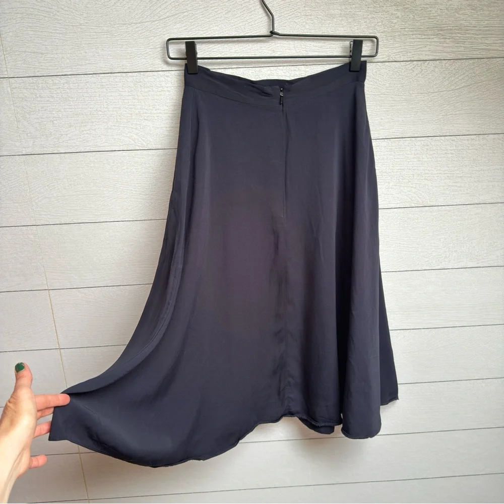 French Connection | Satin Navy Midi Skirt – Minimalist Parisian | Size 2 - Picture 6 of 11